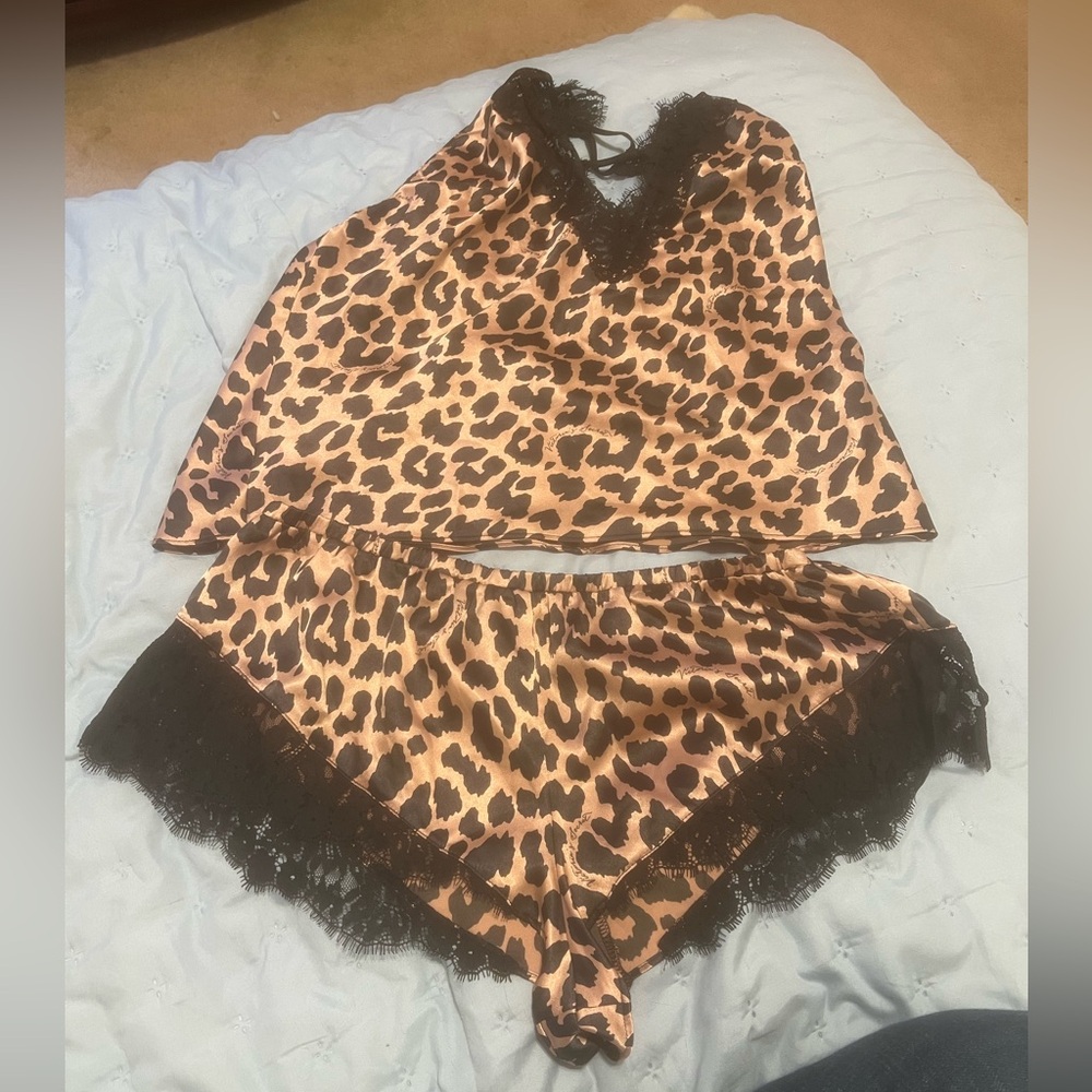 Victoria’s Secret Leopard Lace Halter Tank & Shorts Set